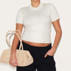 Plus Cream Basic Knit T Shirt
