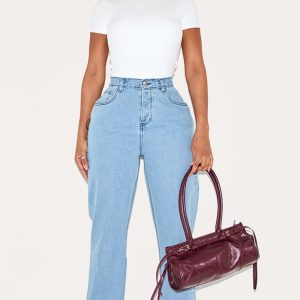 Shape Mid Blue Acid Wash Washed Denim Wide Leg Jeans