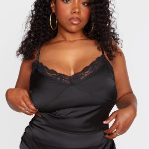 Plus Black Lace Detail Cami Top