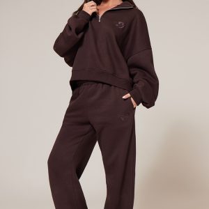 PRETTYLITTLETHING Chocolate Wide Leg Embroidered Joggers