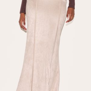 Stone Faux Suede Ruching Waist Detail Maxi Skirt