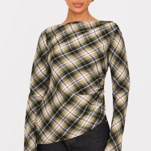 Green Check Asymmetric Long Top