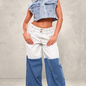 Blue Dip Dye Wide Leg Jeans