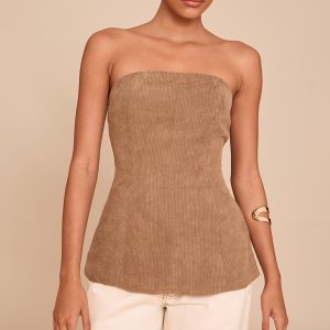 Light Brown Corduroy Longline Bandeau