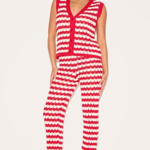 Petite Red Stripe Knitted Trousers