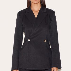 Black Premium Tailored Woven Cinched Waist Fitted Blazer
