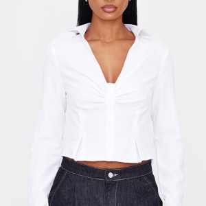White Ruching Detail Shirt