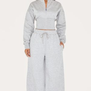 Petite Grey Marl Drawstring Wide Leg Joggers