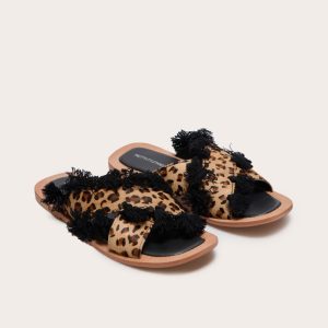 Leopard Round Toe Cross Tassel Strap Sandals