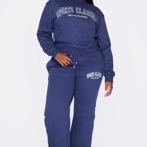 Plus Navy Sports Classic Embroidered Cuffed Joggers