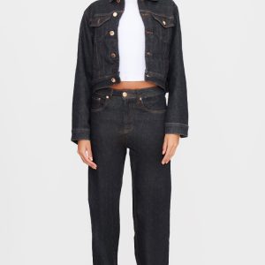 Raw Indigo Wash Contrast Stitch Straight Leg Jean