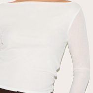 a78a4b06f1f16515b81bc5f28a44d8669e8c5e38_CNM8045_4_white_double_layer_burn_out_mesh_asymmetric_flared_sleeve_top