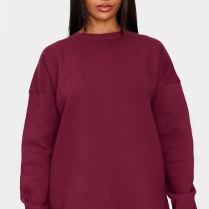 Burgundy Oversized Split Hem Sweatshirt