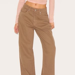 Dark Khaki Mid Rise Wide Leg Jeans
