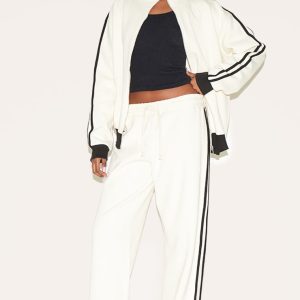 Cream Premium Side Stripe Wide Leg Joggers