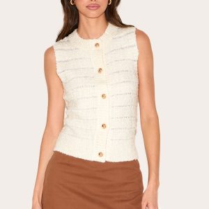Cream Boucle Knit Button Through Waistcoat