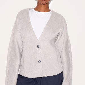 Grey Wool Look Button Up V Neck Jacket