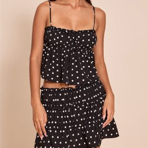 Petite Black Polka Dot Frill Mini Skirt