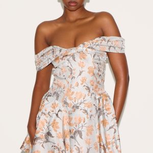 Blue Bardot Jacquard Shift Dress