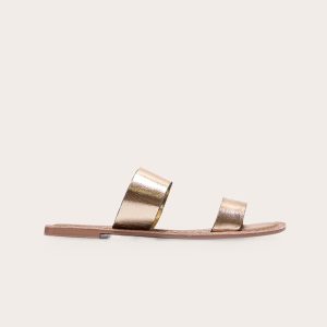 Gold Twin Strap Basic Leather Sandals
