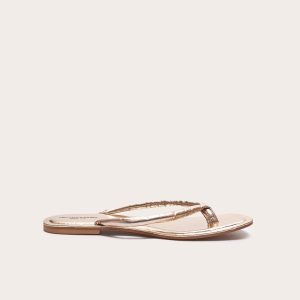 Gold Wide Fit Real Leather Toe Thong Flat Sandals