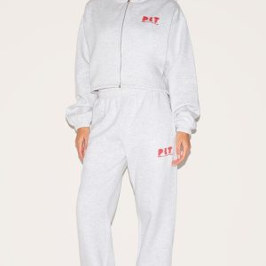 PRETTYLITTLETHING Grey Marl Oversized Cuffed Joggers