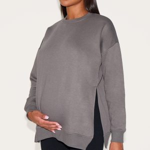 Maternity Charcoal Nursing Side Split Sweater