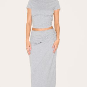 Grey Marl Foldover Cotton Maxi Skirt