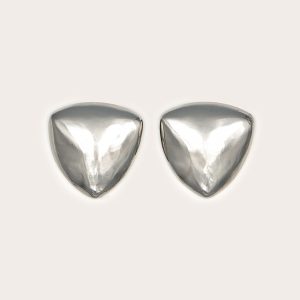 Silver Bevelled Triangle Chunky Statement Stud Earrings
