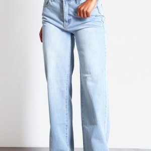 Light Blue Wash Mid Rise Straight Leg Jeans