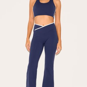 Navy Sculpt Binding Wrap Contrast Waist Yoga Pants