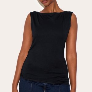 Black Cotton Straight Neck Long Top