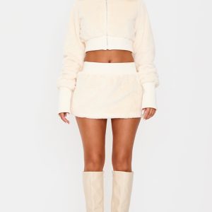 Petite Cream Fur Mini Skirt