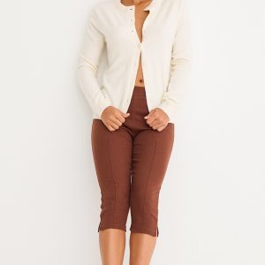 Chocolate Ribbed Elasticated Waist Capri Leggings
