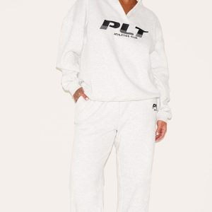PRETTYLITTLETHING Plus Grey Athletics Club Embroidered Wide Leg Jogger