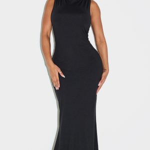 Shape Black Built In Shapewear Sculpt Boat Neck Fishtail Maxi Dress