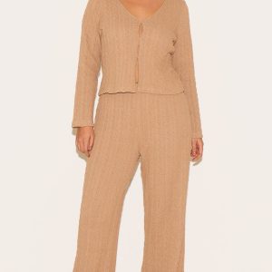 Plus Stone Wide Leg Textured Trouser
