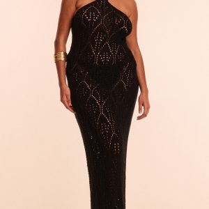 Plus Black Crochet Maxi Halter Neck Beach Dress