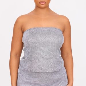 Plus Silver Glitter Detail Corset Top