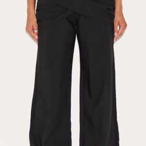 Shape Black High Waisted Tailored Wrap V Front Wide Leg Trousers