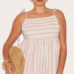 Plus Pink Woven Textured Striped Floaty Top