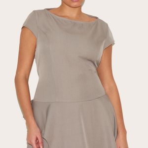 Plus Clay Woven Capped Sleeve Asymmetric Layered Shift Dress