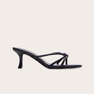 Black PU Wide Fit Square Toe Knotted Heeled Mules
