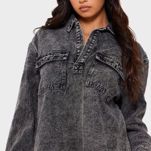 Grey Pocket Detail Open Long Sleeve Shirt