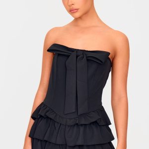 Black Bandeau Bow Detail Bloomer Skort Playsuit