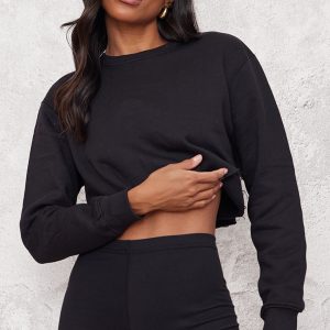 Black Oversized Cropped Sweatshirt