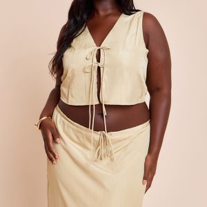 Plus Clay Textured Tie Detail Waistcoat
