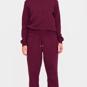 Burgundy Seam Detail Wide Leg Joggers