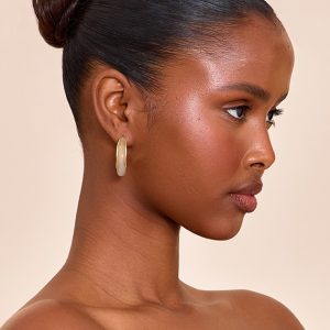 Gold Edged Beige Resin Hoop Earrings