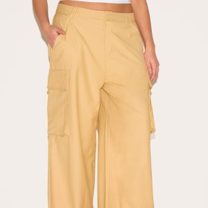 Plus Butterscotch Woven Pocket Detail Straight Leg Trousers